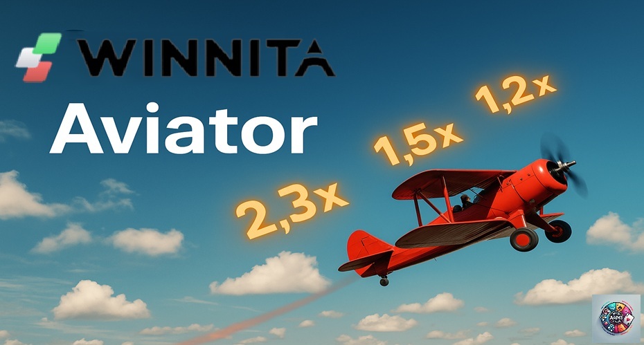 Biplano rosso in volo nel cielo con moltiplicatori visibili 1,2x, 1,5x e 2,3x e logo Winnita in alto