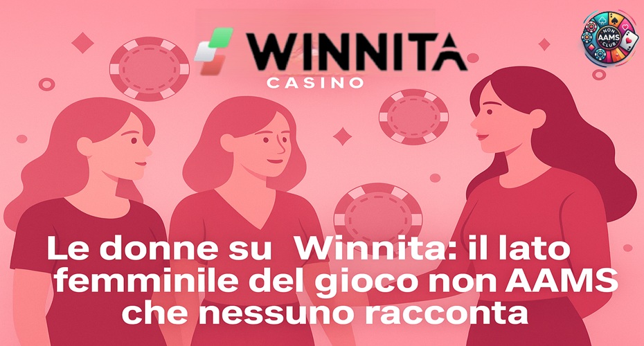 Tre donne sorridenti su sfondo rosa con fiches da casinò e logo Winnita