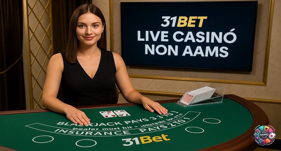Croupier donna in diretta al tavolo blackjack del Live Casinò NON AAMS di 31Bet