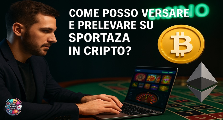 Giocatore al casinò online che deposita in criptovalute su Sportaza
