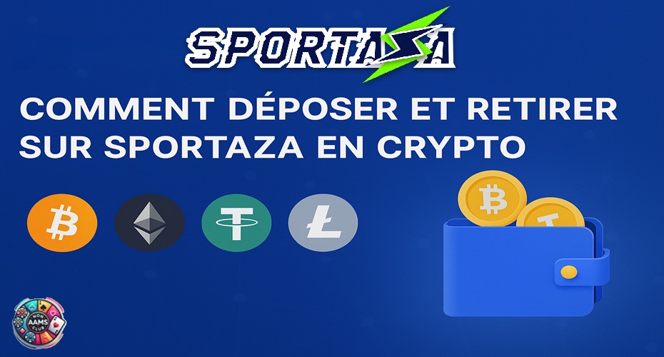 Dépôts et retraits en cryptomonnaies sur Sportaza avec Bitcoin, Ethereum, Tether et Litecoin