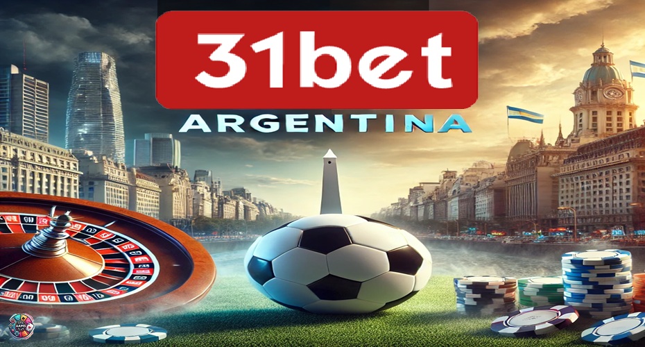 Portada 31Bet Argentina con Obelisco, pelota de fútbol, ruleta y fichas de casino
