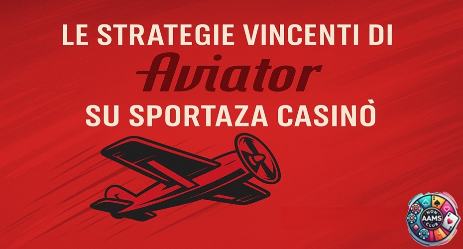 Illustrazione 930x500 di un aereo in volo, simbolo del gioco Aviator, con colori dinamici rosso e blu, realizzata per l’articolo “strategie vincenti Aviator su Sportaza” su Nonaamsclub.