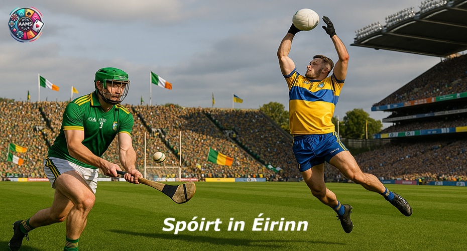 Imreoirí iománaíochta agus peile Gaelaí i staid GAA lán le lucht leanúna in Éirinn