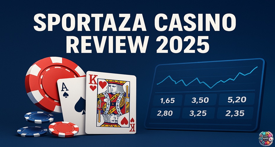 Sportaza Casino promotional graphic with poker chips, cards, and sportsbook odds