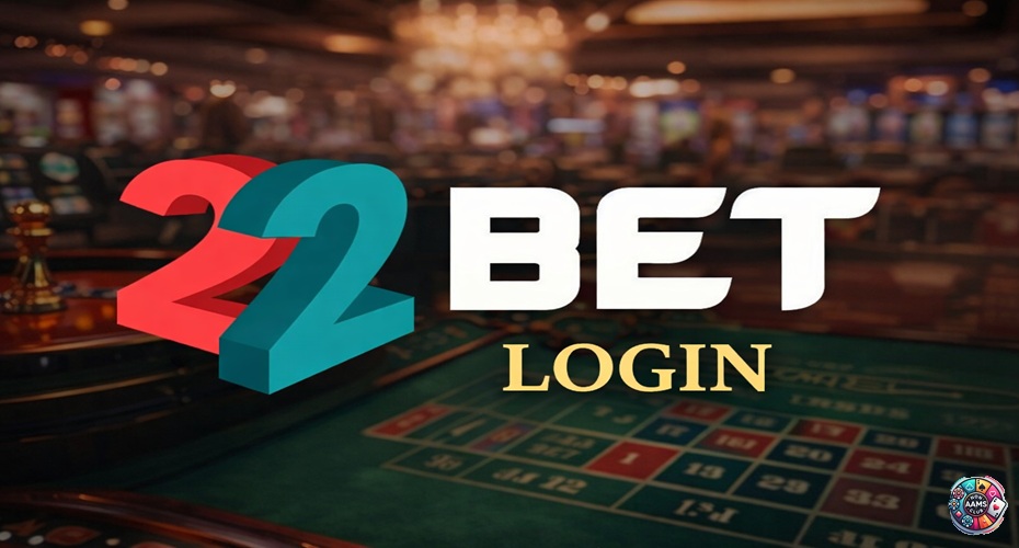 22Bet Login con sfondo casinò e testo LOGIN in evidenza
