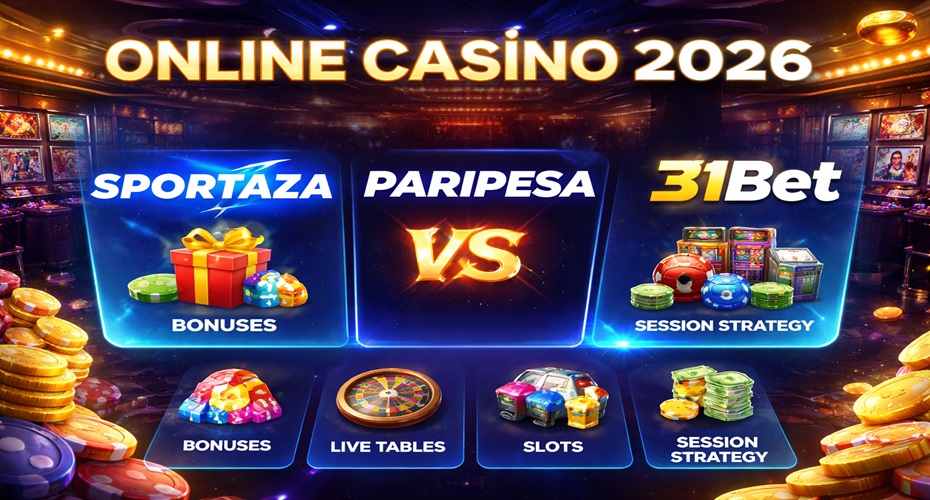online casino 2026 comparison with Sportaza Paripesa and 31Bet in premium casino background
