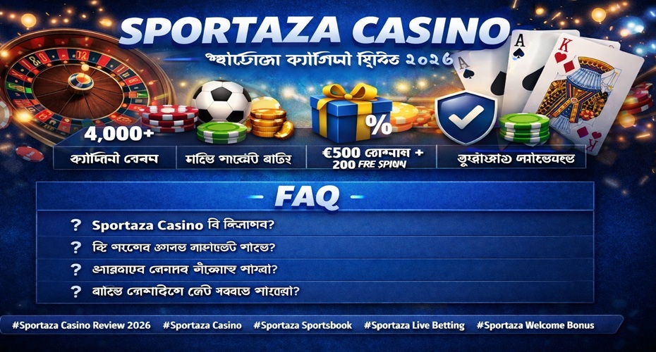 Sportaza Casino Review 2026 বাংলা গ্রাফিক: বোনাস, লাইভ বেটিং, ক্যাসিনো গেমস ও FAQ