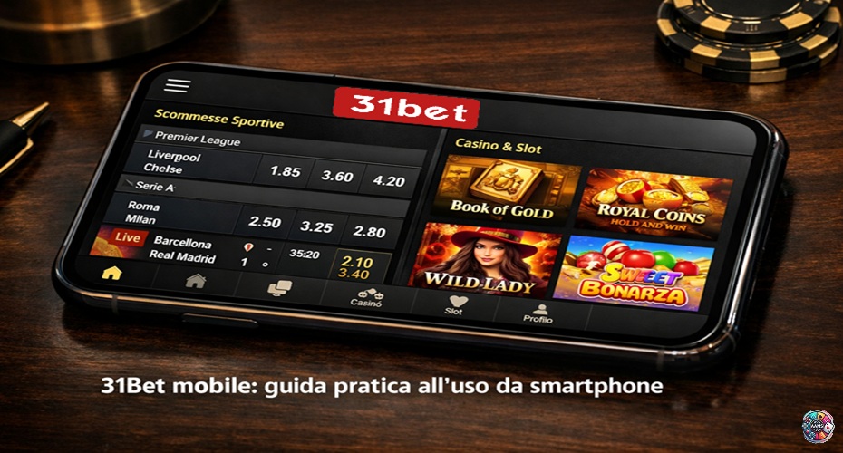 31Bet mobile aperto su smartphone con schermata scommesse sportive e casinò online