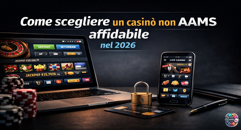 Come scegliere un casinò non AAMS affidabile nel 2026 con laptop, smartphone e simboli di sicurezza