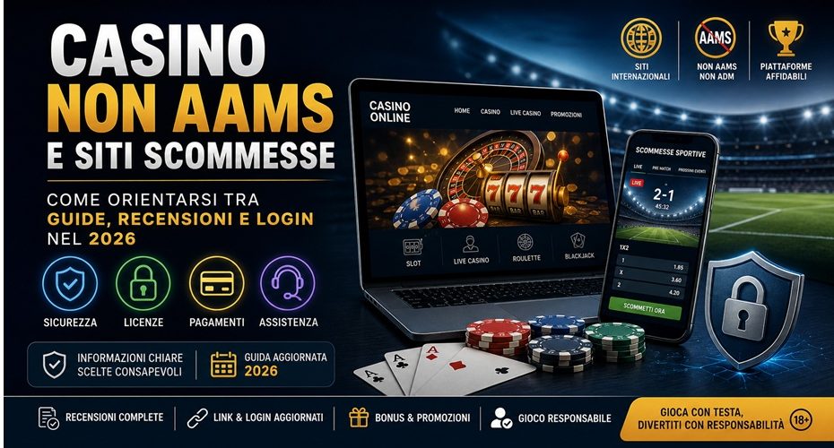 Casino non AAMS e siti scommesse 2026 con guide, recensioni, login, pagamenti e piattaforme internazionali