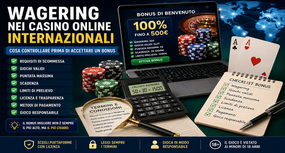 Wagering nei casino online internazionali con checklist bonus requisiti di scommessa e pagamenti
