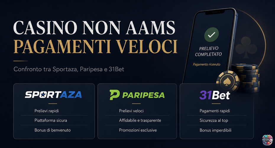 Casino non AAMS pagamenti veloci con confronto tra Sportaza Paripesa e 31Bet