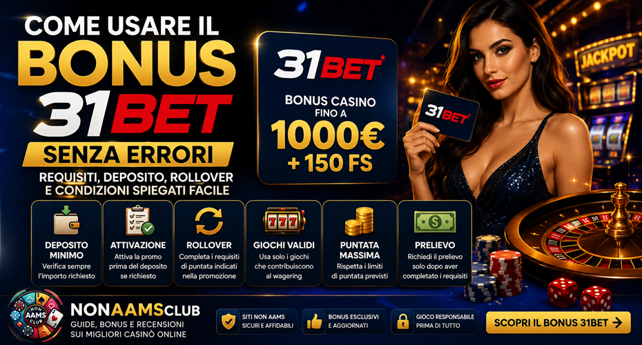 Come usare il Bonus 31Bet senza errori con logo Nonaamsclub, ragazza elegante, roulette e guida su deposito rollover requisiti e prelievo
