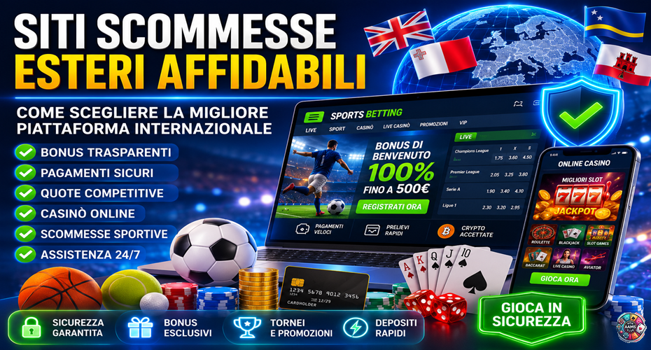 Siti scommesse esteri affidabili con bookmaker internazionali, casinò online, bonus trasparenti e pagamenti sicuri