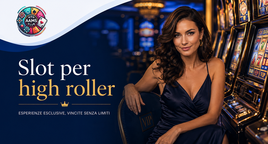 Slot per high roller con logo Nonaamsclub, ragazza elegante, slot machine VIP e atmosfera premium da casino online