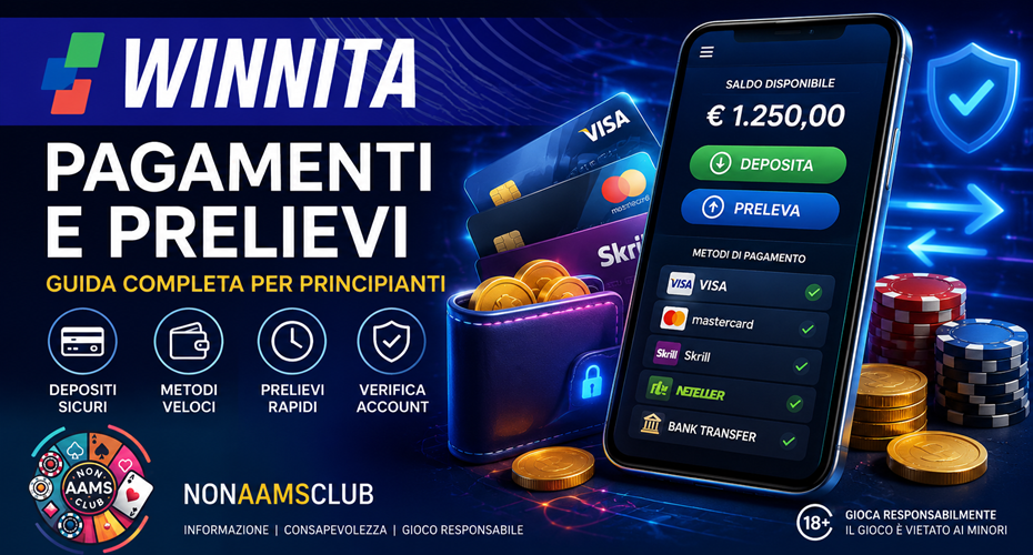 Winnita pagamenti e prelievi con smartphone, metodi di deposito, carte, wallet digitale e logo Nonaamsclub