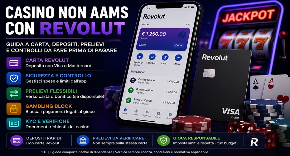 Casino non AAMS con Revolut per carta, depositi, prelievi, KYC e gambling block