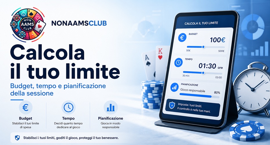 Calcolatore limite di gioco online Nonaamsclub per pianificare budget, tempo e durata della sessione