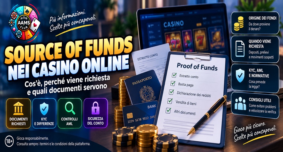 Source of Funds casino con documenti KYC, estratto conto e verifica origine fondi
