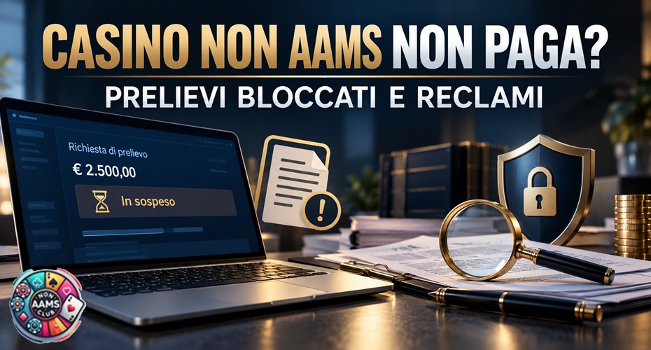 Casino non AAMS non paga, richiesta di prelievo bloccata e documenti per il reclamo